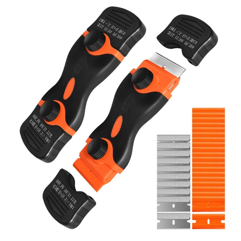 kapoua Razor Blade Scraper, Double Edge Razor Scraper Remover Tool with 30 Pcs Razor Blades for Labels Stickers Decals Removal Auto Window Tint Vinyl Tool Application (2 Pack) - Image 1